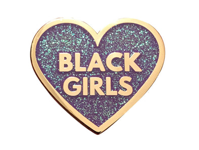 Love Black Girls Lapel Pin - Purple/Turquoise Glitter
